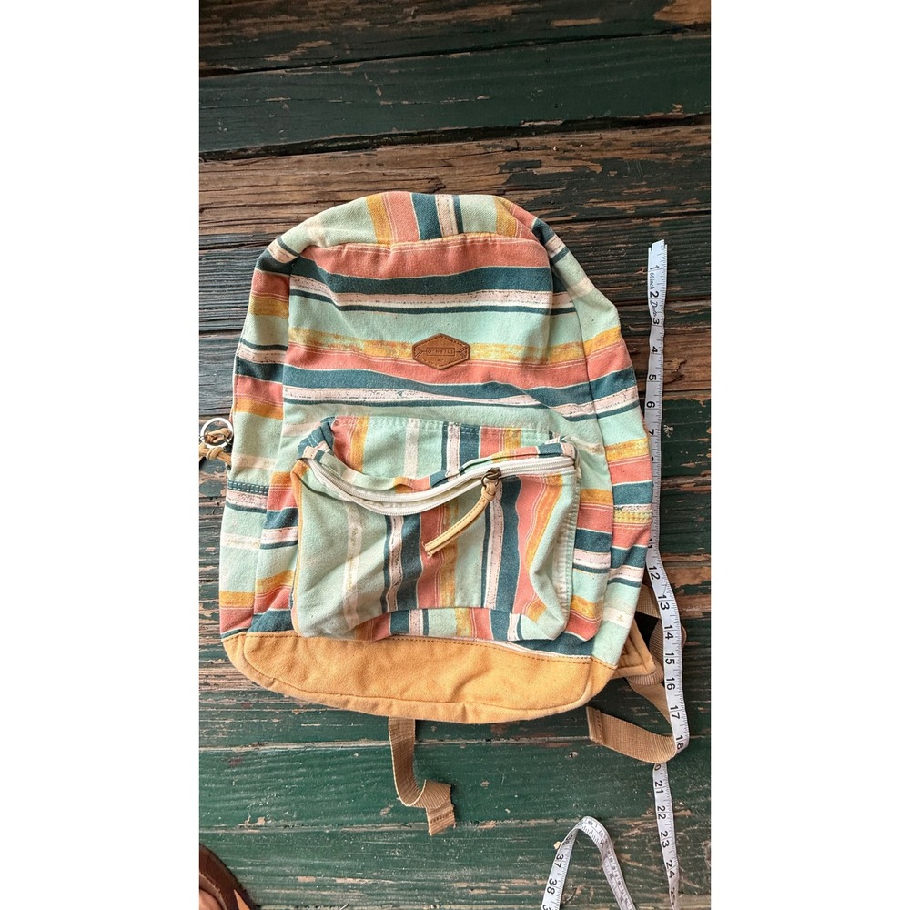O'Neill Canvas Striped Backpack Multi Color Surf School Bag Front Pocket